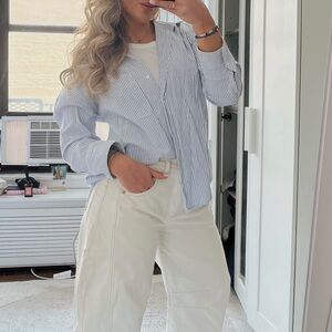 Zara Light Blue & White Striped Button-Down Shirt